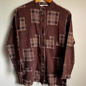 Bechamel Petites Women's Brown‎ Long Sleeve Patchwork Button Up Shirt Size PM